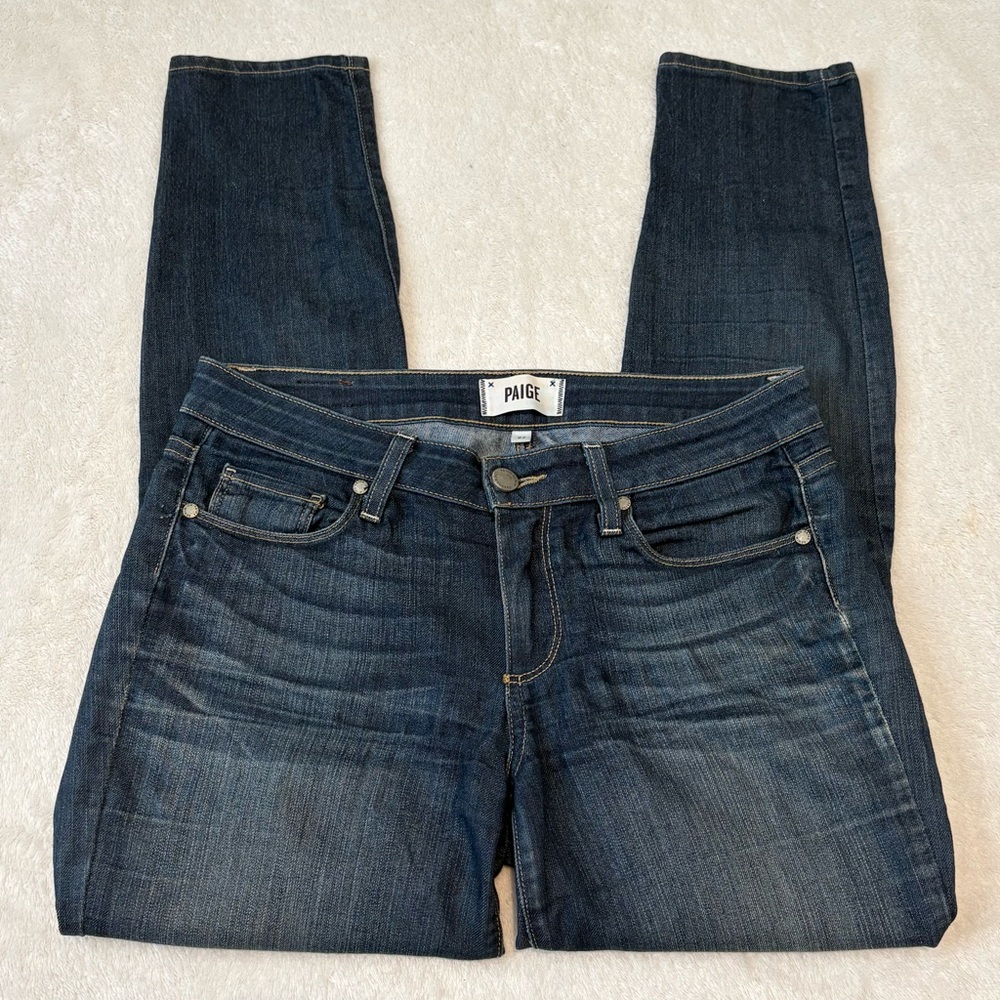 PAIGE Kylie Crop Jeans Dark Blue Wash Mid Rise Skinny Denim - Size 27
